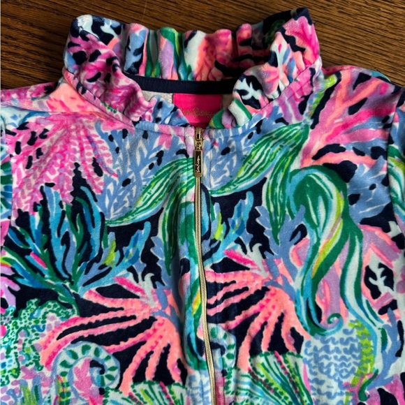 Lilly Pulitzer Girls Bringing Mermaid Back Velour Zip Jacket Resort Top XL 12 - Picture 4 of 6